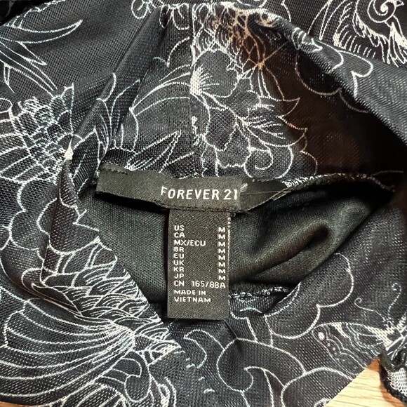 Forever 21 Bodycon Dress Womens M Asian Print Stretch Long Sleeve Mesh Mock Neck - Picture 9 of 14